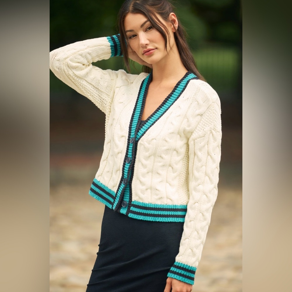 Anthropologie Maeve Varsity Knit Cardigan Sweater size XL NWOT